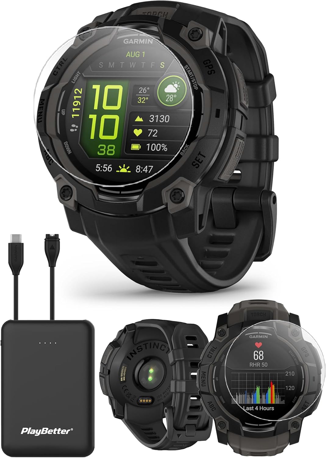 Garmin Instinct 3 Smartwatch Bundle - Enhanced Durability & Power!