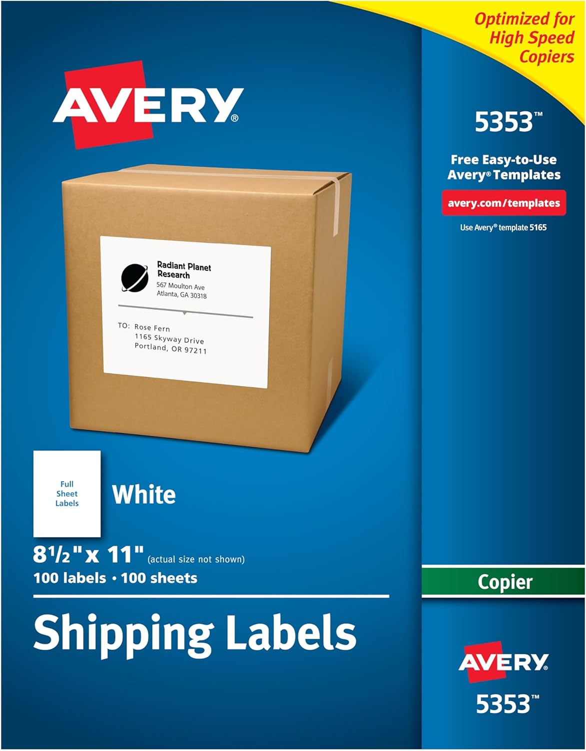 Avery Printable Shipping Labels for Copiers, 100 Blank Labels