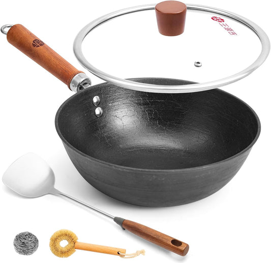 10.2 Inch Cast Iron Wok with Lid for Versatile Cooking Needs