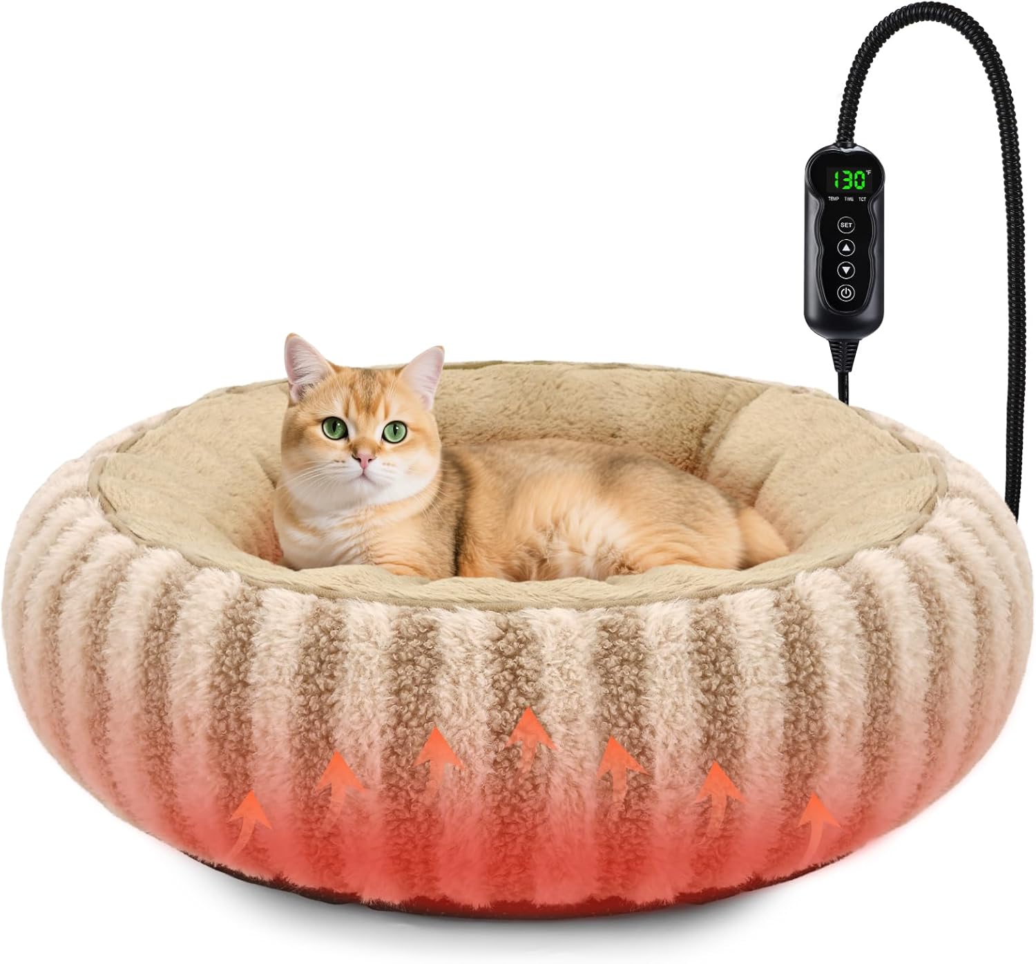 Toove Heated Cat Bed Indoor - Cozy 20in Heating Donut Bed