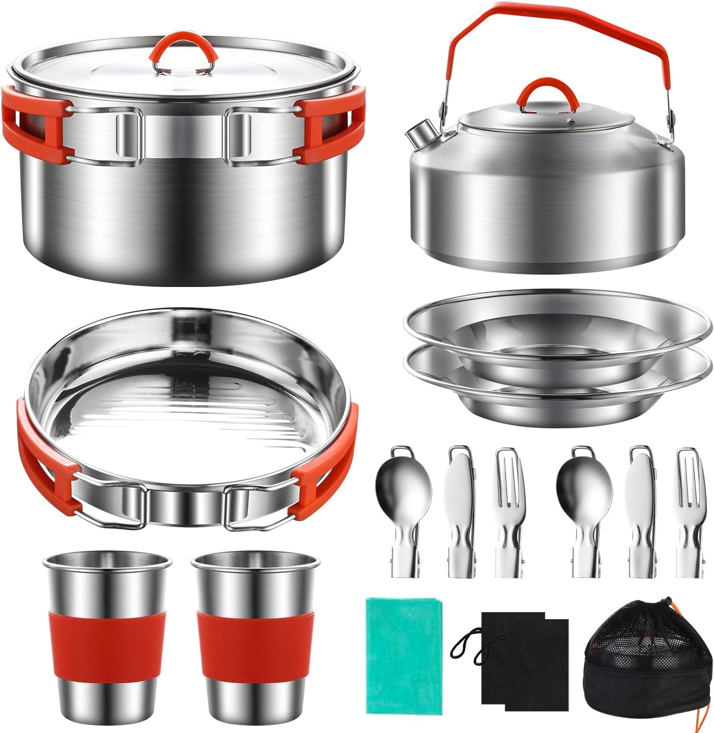304 Stainless Steel Camping Cookware Set - Ultimate 2-Person Kit
