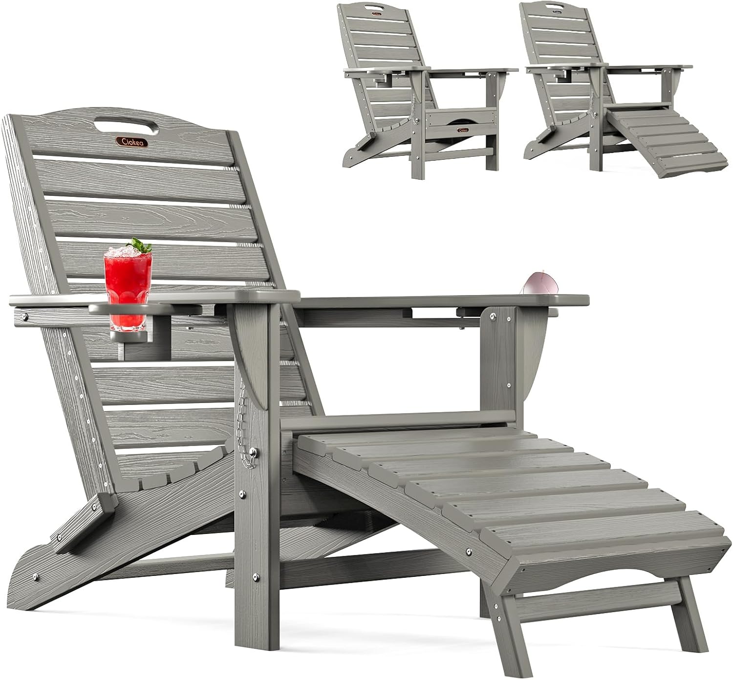 Ciokea Folding Adirondack Chair with Retractable Ottoman for Comfort