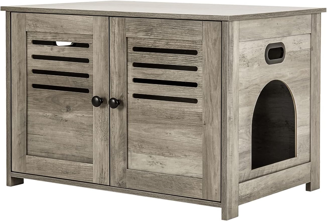 Spacious Cat Litter Box Enclosure with Louvered Doors for Privacy