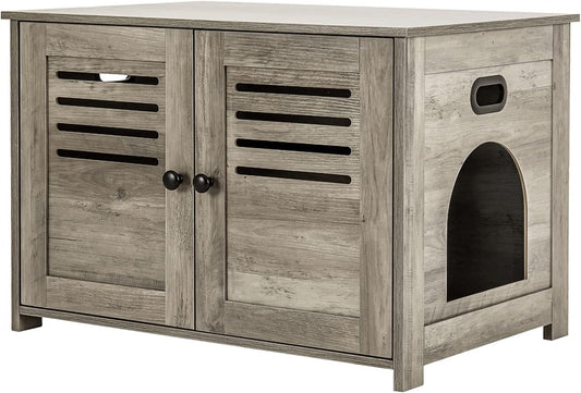 Spacious Cat Litter Box Enclosure with Louvered Doors for Privacy
