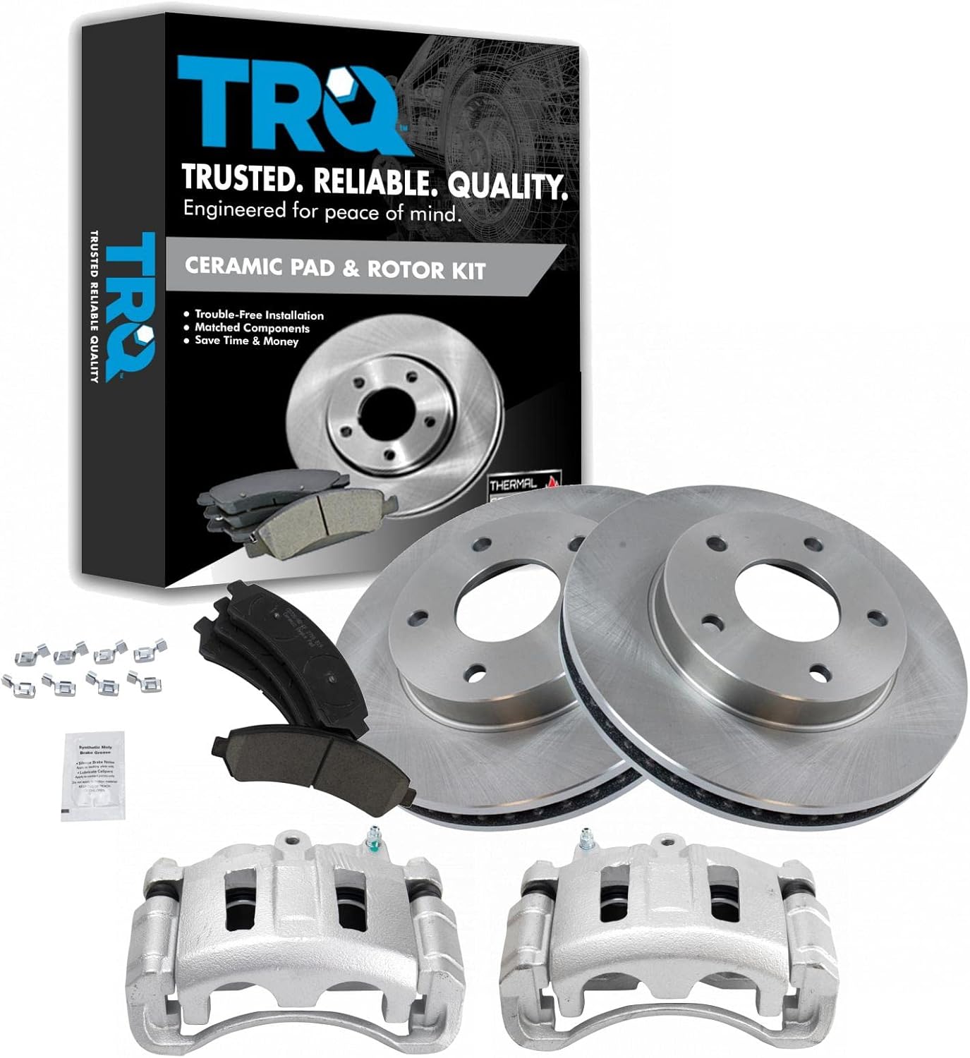 TRQ Front Ceramic Brake Pads Rotors & Calipers Kit for GM SUV