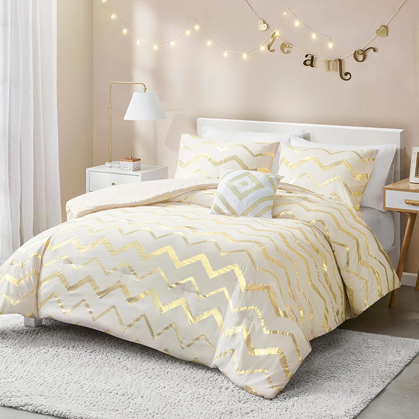 Codi Teen Bedding Set Twin Size with Ivory & Gold Elegance