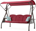 3-Seat Outdoor Porch Swing with Stand and Canopy - 2 in 1 Patio Bed