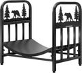 Decorative Firewood Storage Log Rack with Bear Pattern - Compact