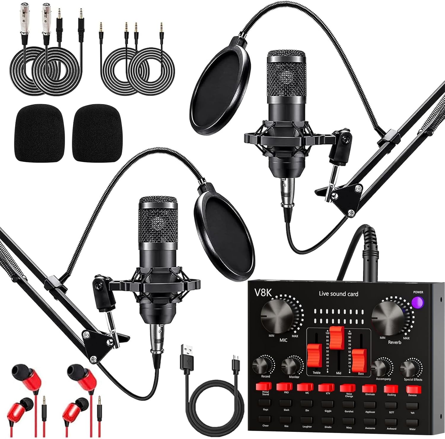 Podcast Equipment Bundle for 2 with BM800 Mic and Mixer