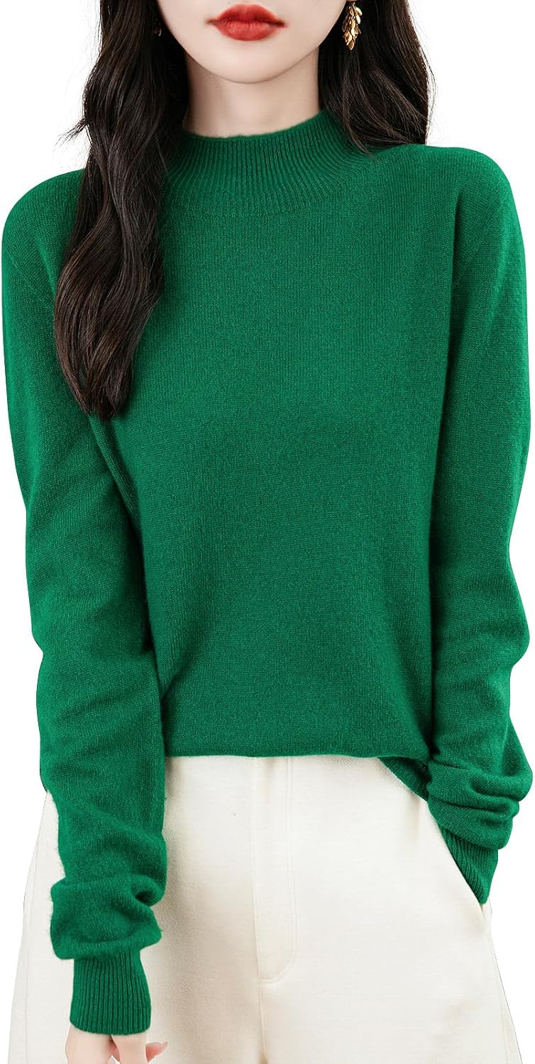 Women's 100% Merino Wool Seamless Mock Neck Sweater for Comfort
