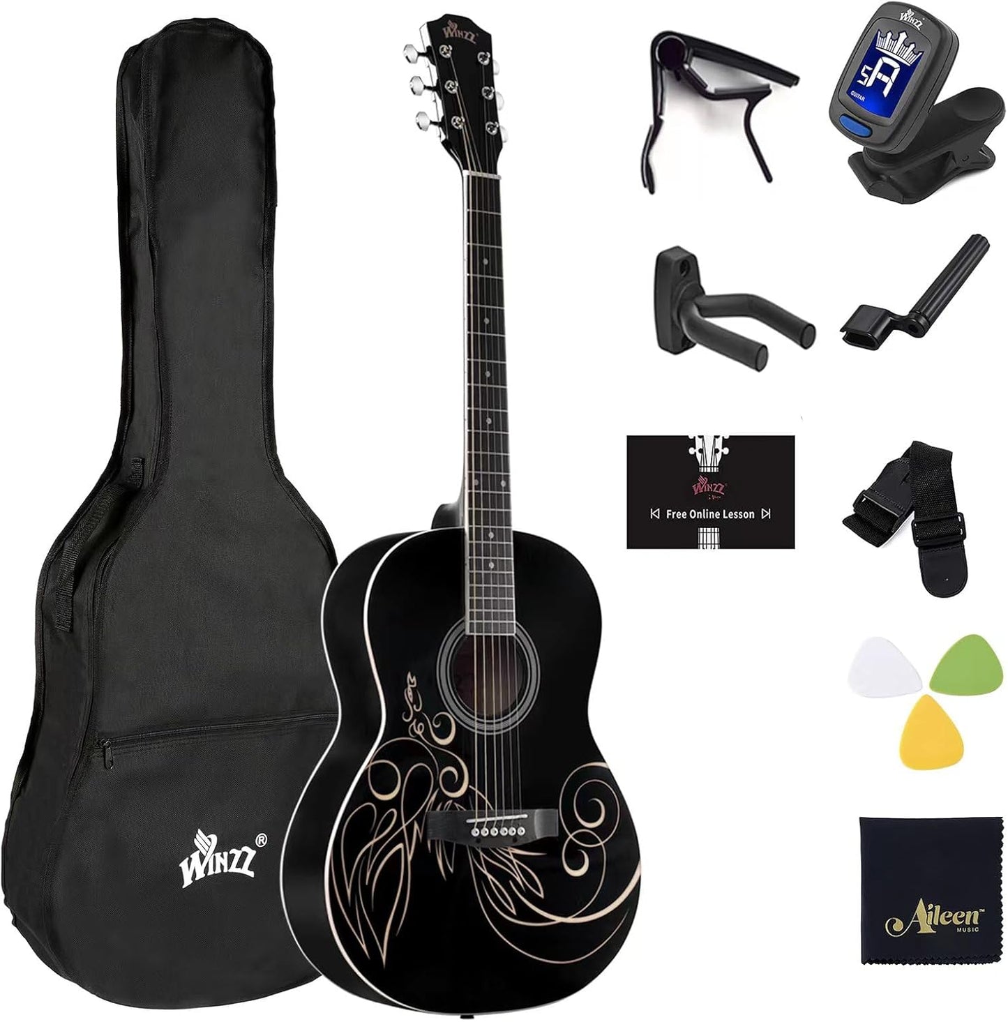 WINZZ Concert Acoustic Guitar Kit - Delicate Vine Design