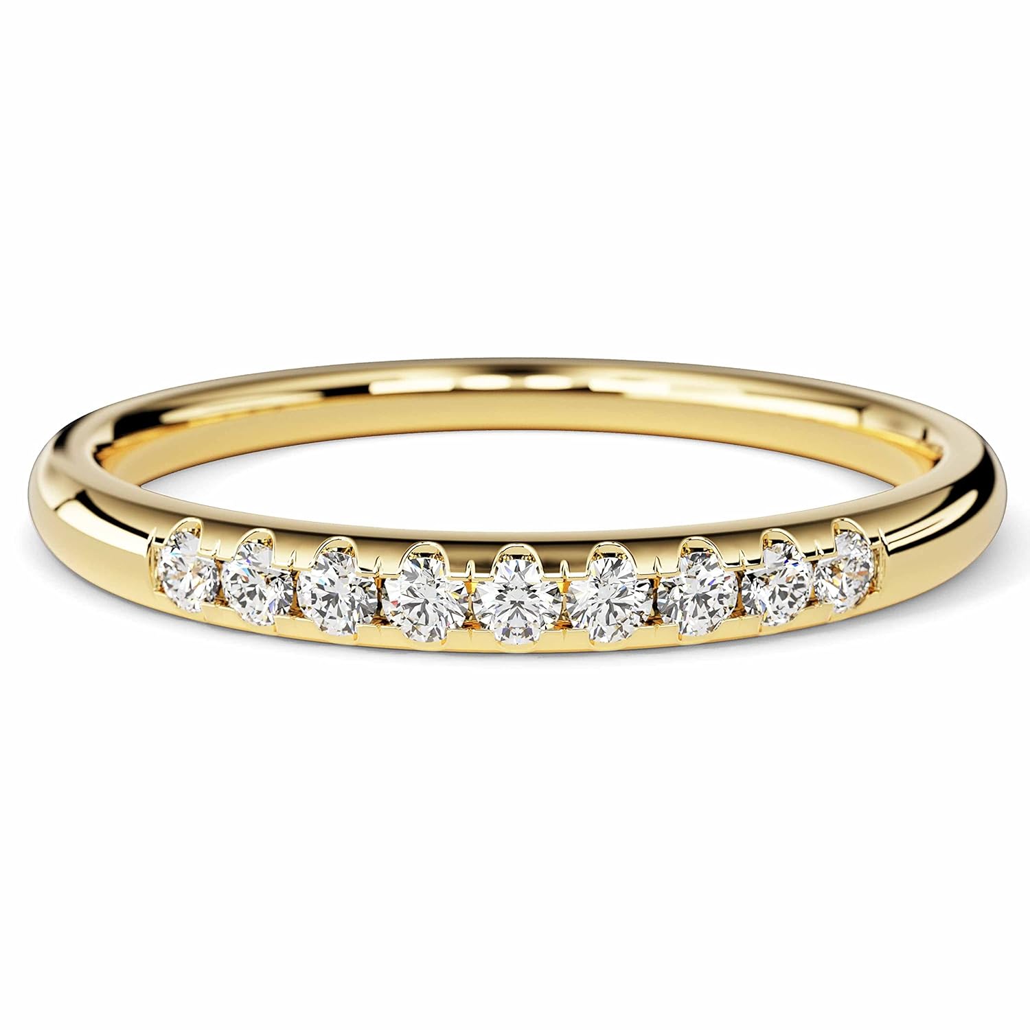 14k Solid Gold Minimalist 9-Stone Diamond Wedding Band for Women