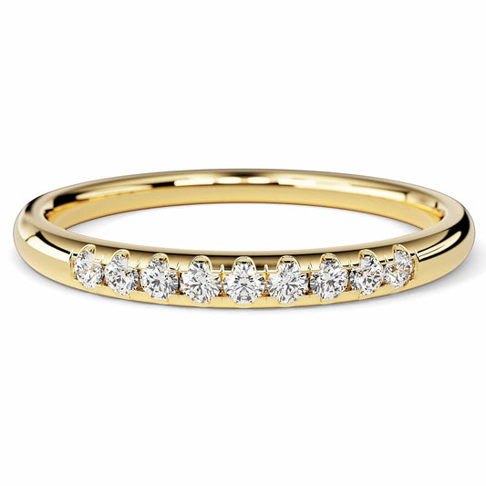 14k Solid Gold Minimalist 9-Stone Diamond Wedding Band for Women