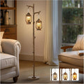 68in Rustic Farmhouse Tree Trunk Floor Lamp - Lantern Dimmable Accent