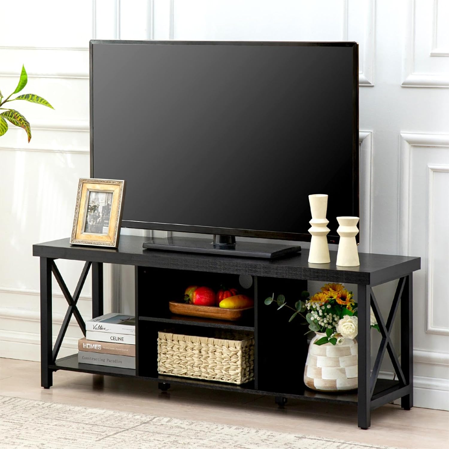 GAZHOME Black TV Stand - 55 Inches Space Saver