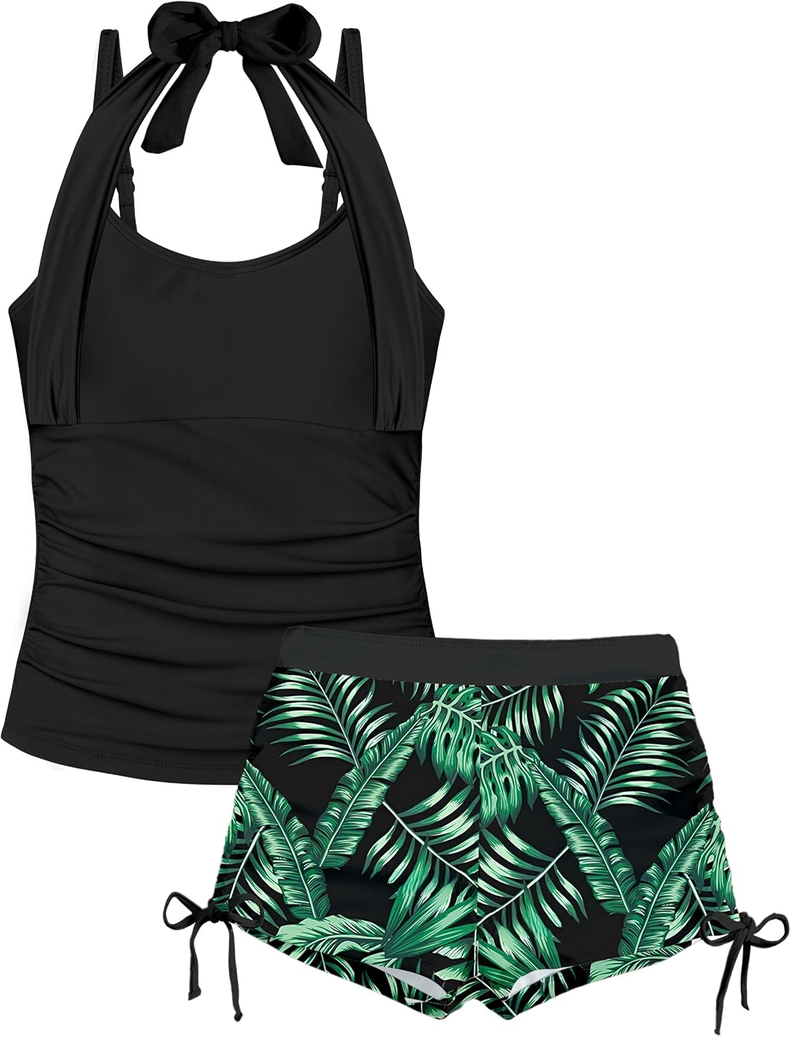 Girls Tankini Swimsuit with Drawstring Swim Shorts for Summer Fun