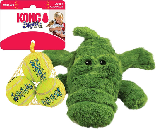 KONG Cozie Ali Alligator & Squeak Balls - Fetch & Chew Fun