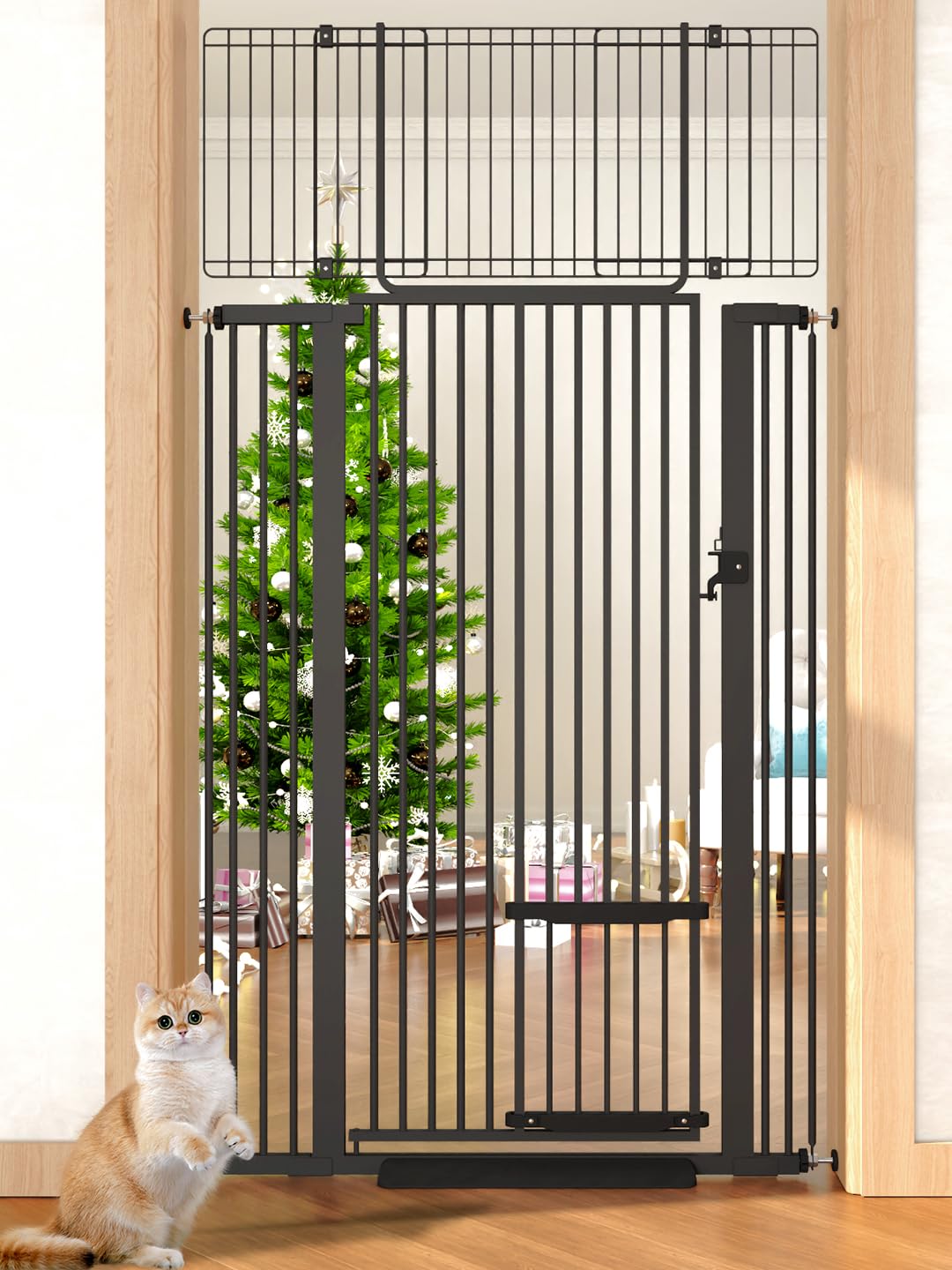 71 Extra Tall Cat Gate with Small Door for Pets - No Drilling