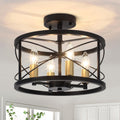 Black and Brushed Gold Semi Flush Mount Ceiling Light - Farmhouse