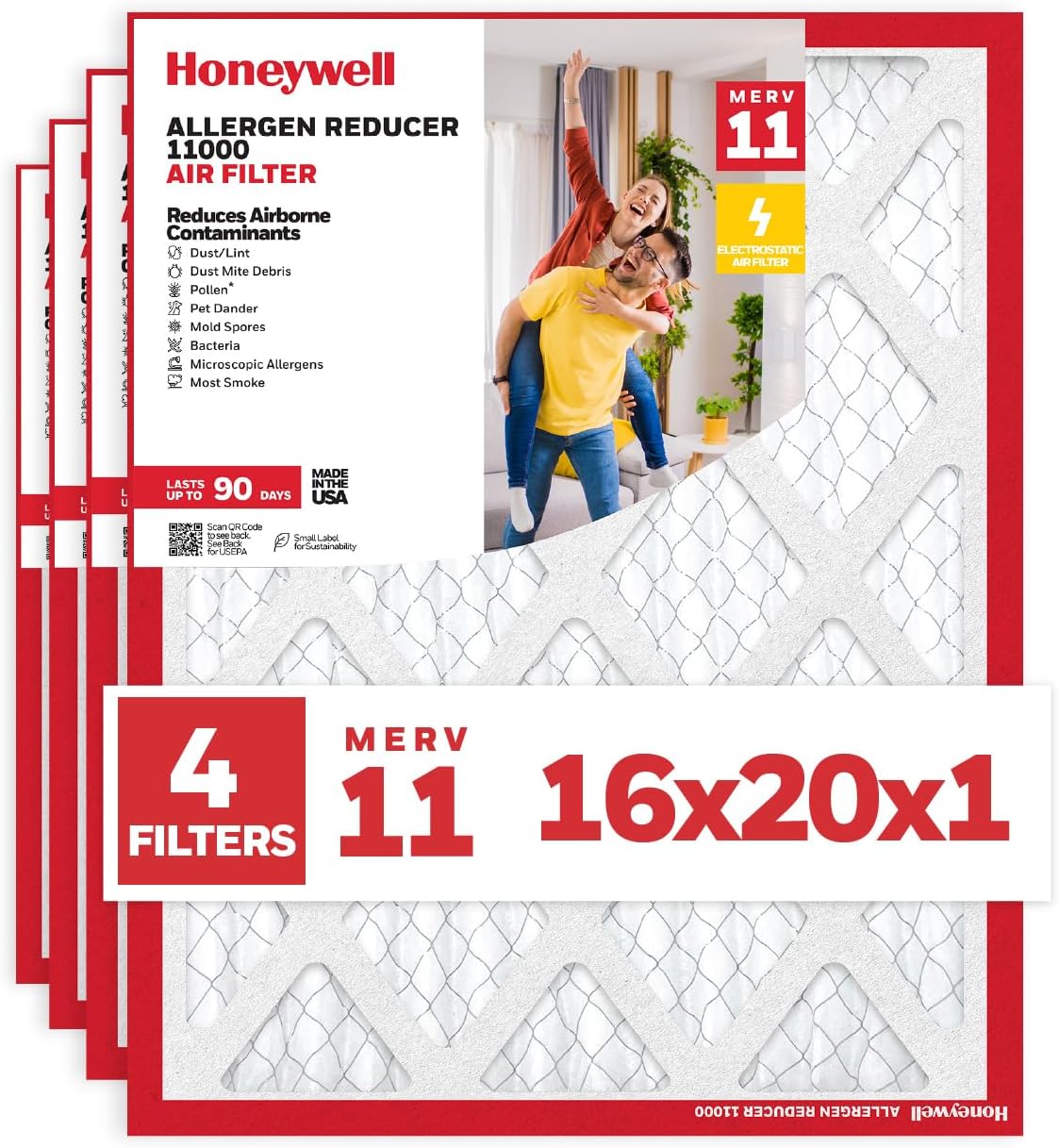 Honeywell MERV 11 Allergen Reducer HVAC Air Filter 4-Pack
