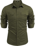 Men's Western Cowboy Shirt Long Sleeve Cotton Button Down - Classic be
