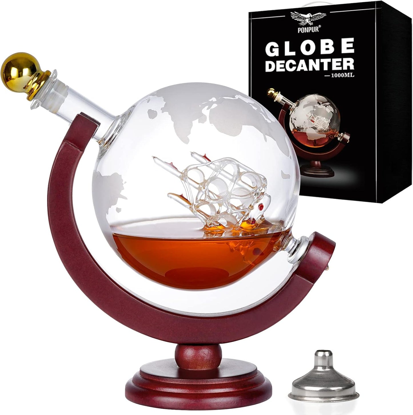 PONPUR Whiskey Globe Decanter - Unique Gifts for Men and Dads