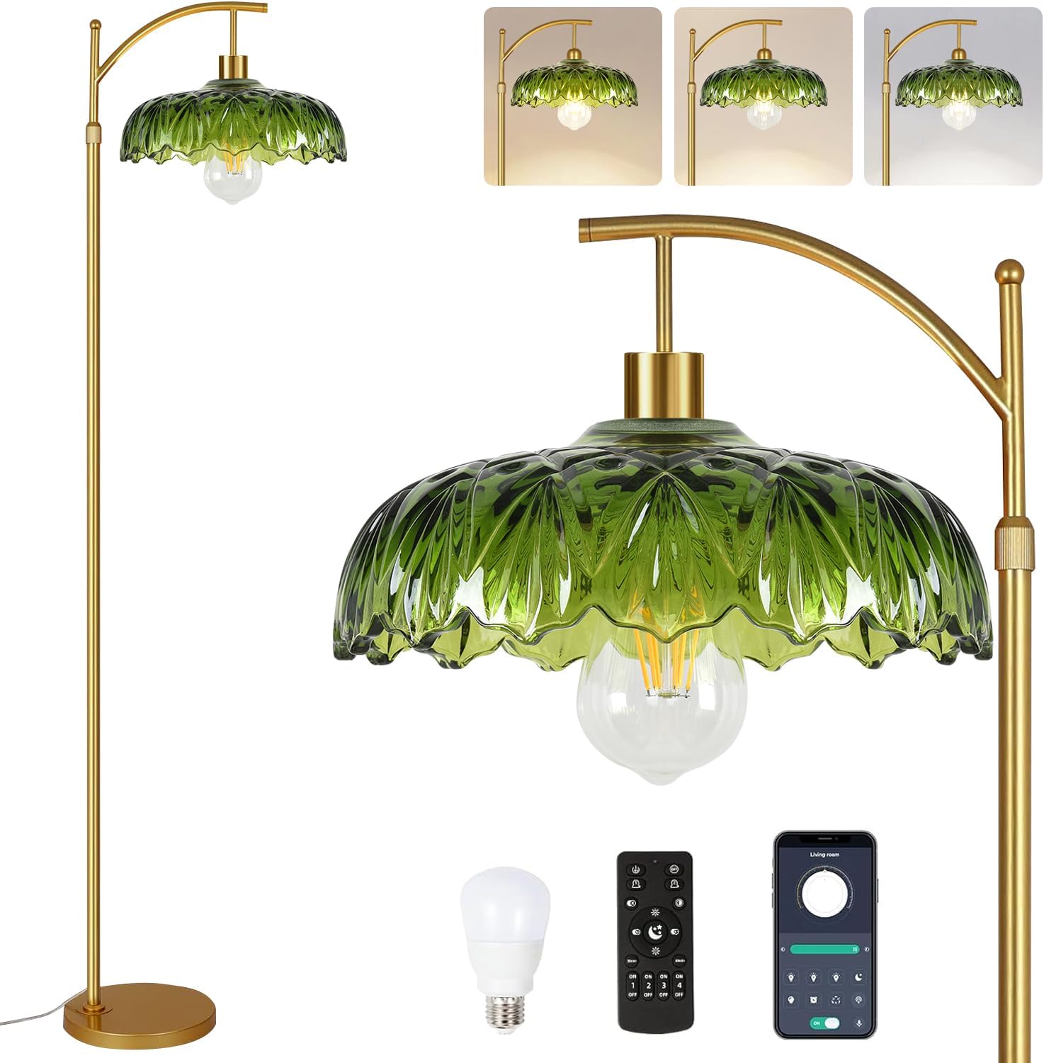 Mid Century Modern Gold Floor Lamp with Remote Control Dimming