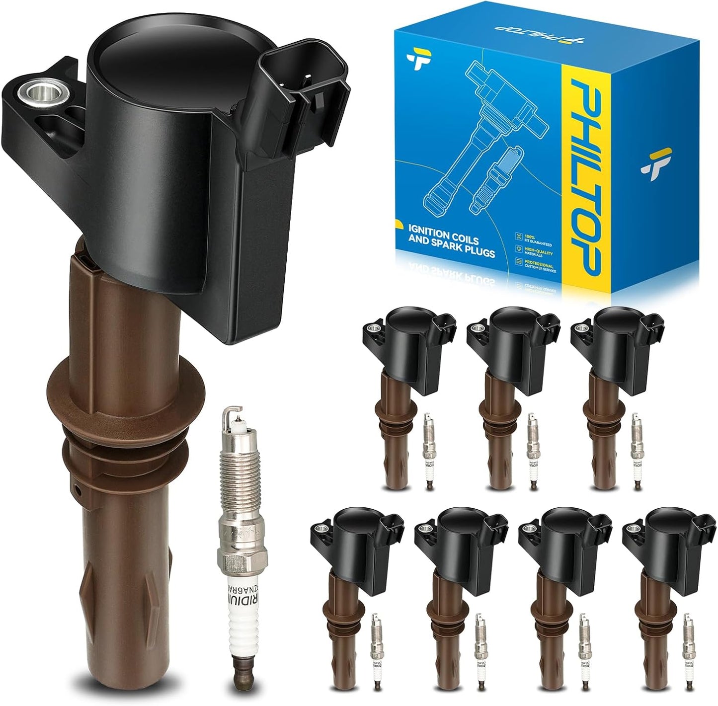 PHILTOP Ignition Coil Pack and Spark Plugs for Ford Vehicles