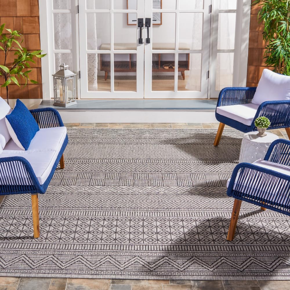 SAFAVIEH Courtyard Collection 8ft x 10ft Black Grey Area Rug