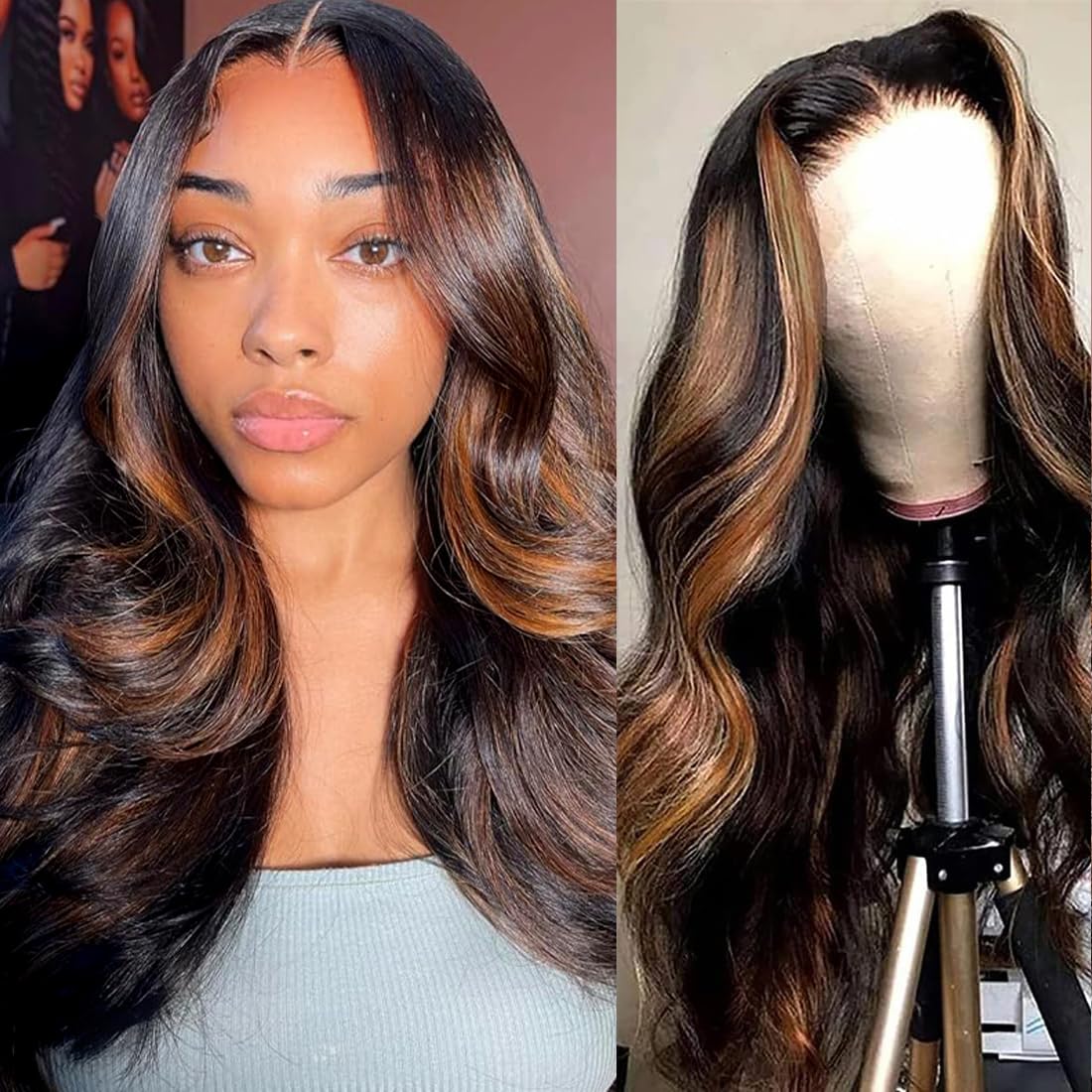 Highlight Ombre Lace Front Wig Human Hair 1B/30 for All Occasions