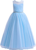 Glamulice Flower Girl Tulle A-Line Dress - Sky Blue Elegance