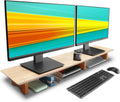 Large Dual Monitor Stand Riser with Oak Top and Cork Legs - Ergonomic