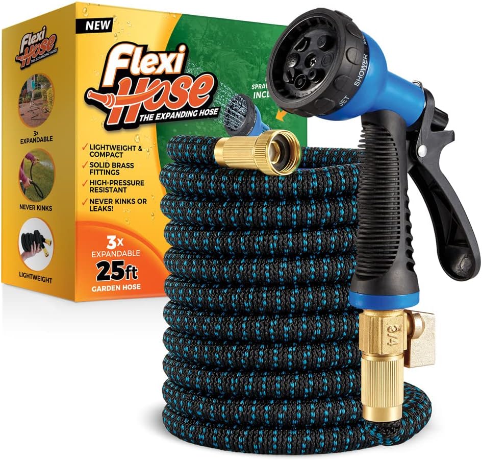 Flexi Hose 25FT with 8 Function Nozzle - Lightweight and Durable