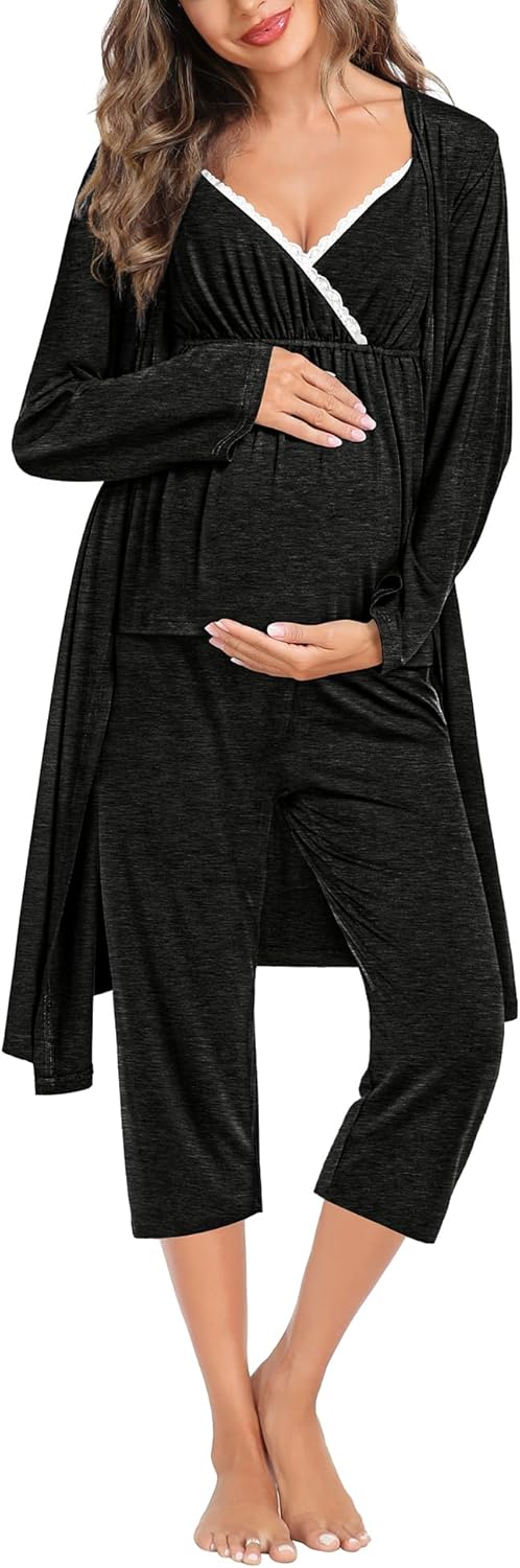 SWOMOG Maternity Nursing Robe Set for Comfortable Breastfeeding