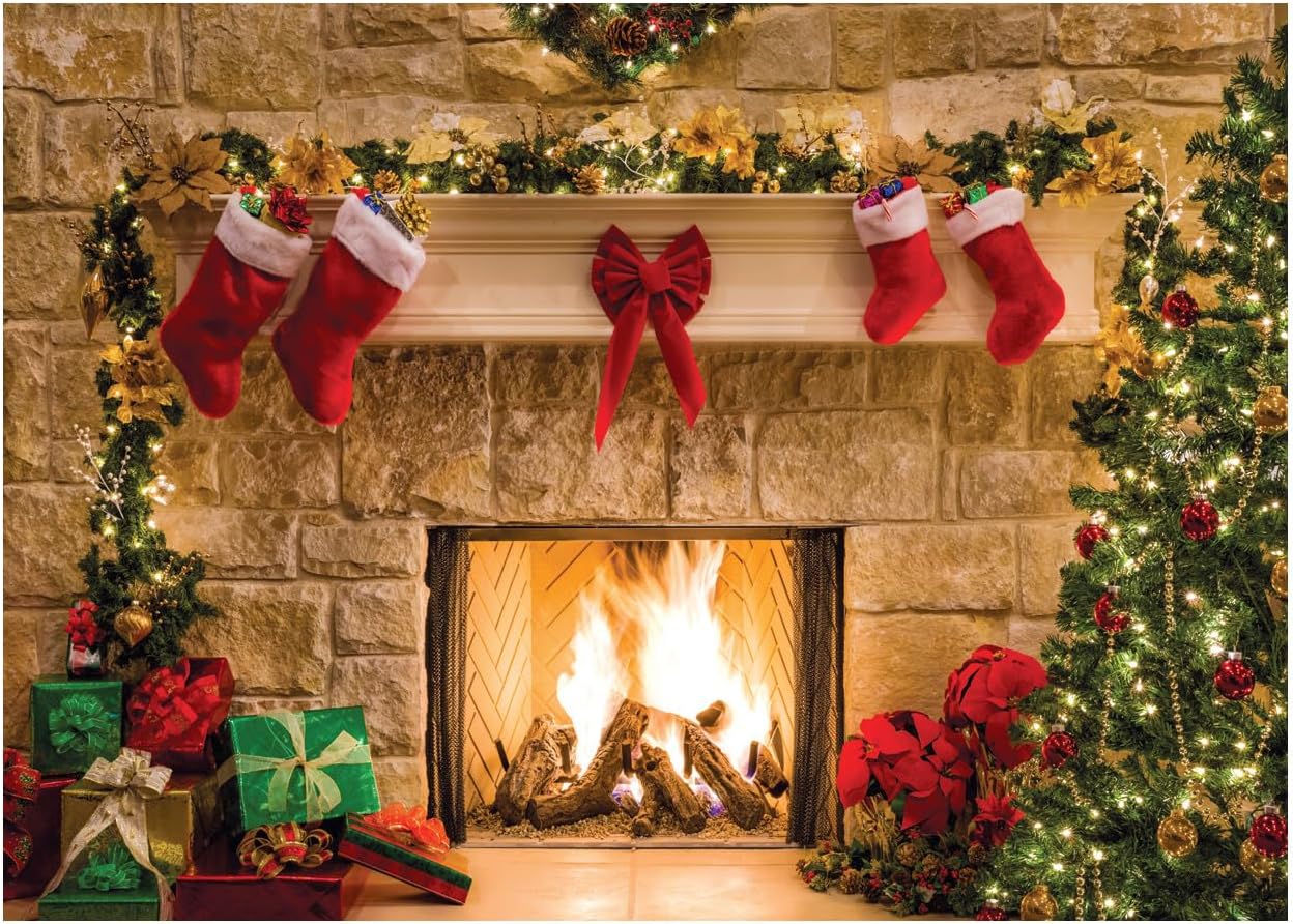 WOLADA Christmas Fireplace Backdrop for Holiday Photoshoot