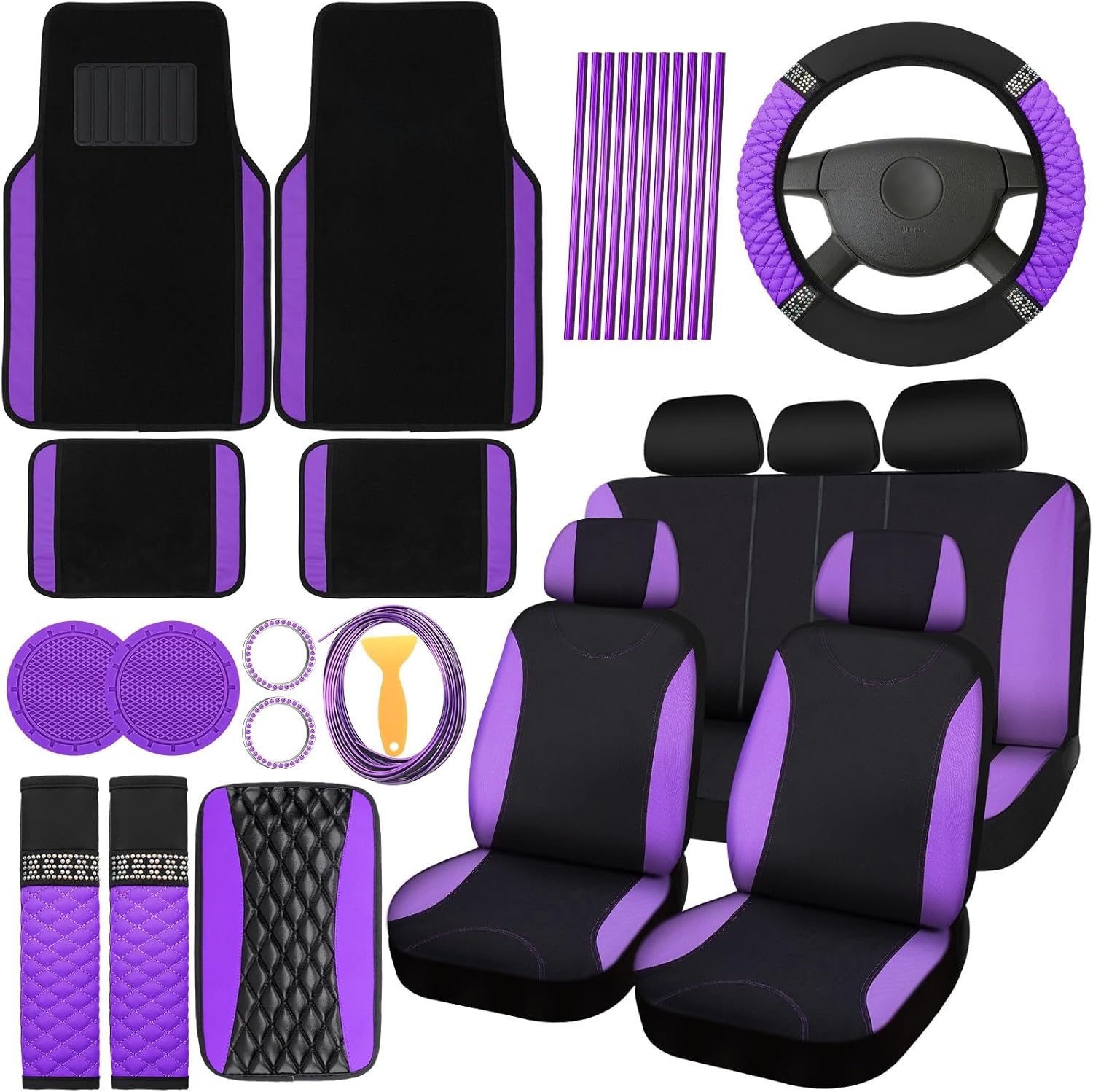 Bling Car Accessories Set for Women with Rhinestones and Style