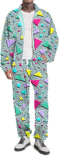 80s 90s Tracksuit Men Vintage Windbreaker Set - Retro Patchwork UOUA