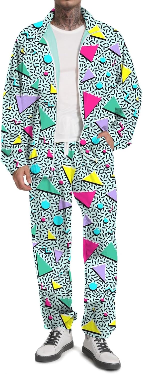 UOUA 80s Outfit Men Retro Tracksuit for Halloween Parties