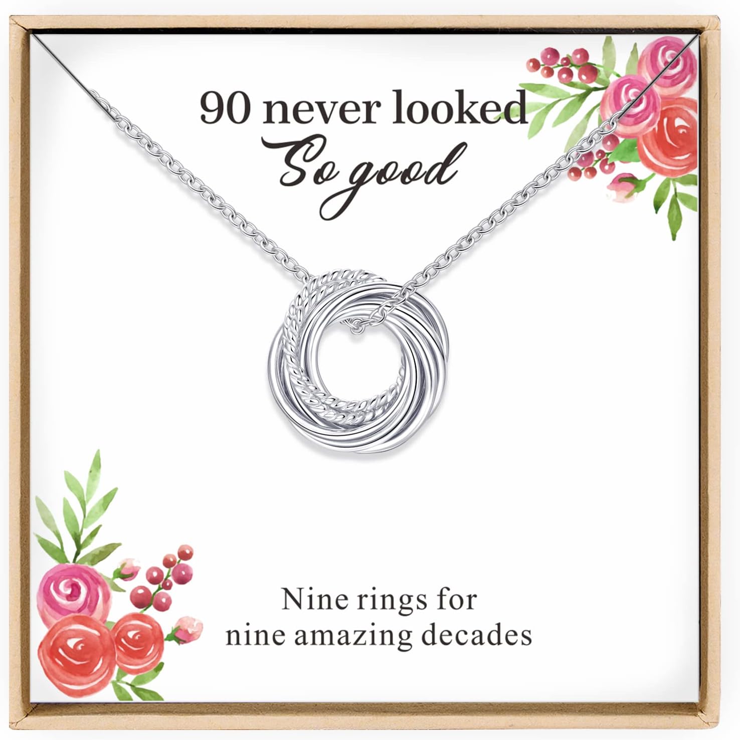 Elegant 90th Birthday Necklace for Women - Sterling Silver Gift