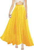 Women Full Ankle Length Elastic Pleated Retro Maxi Chiffon Skirt High