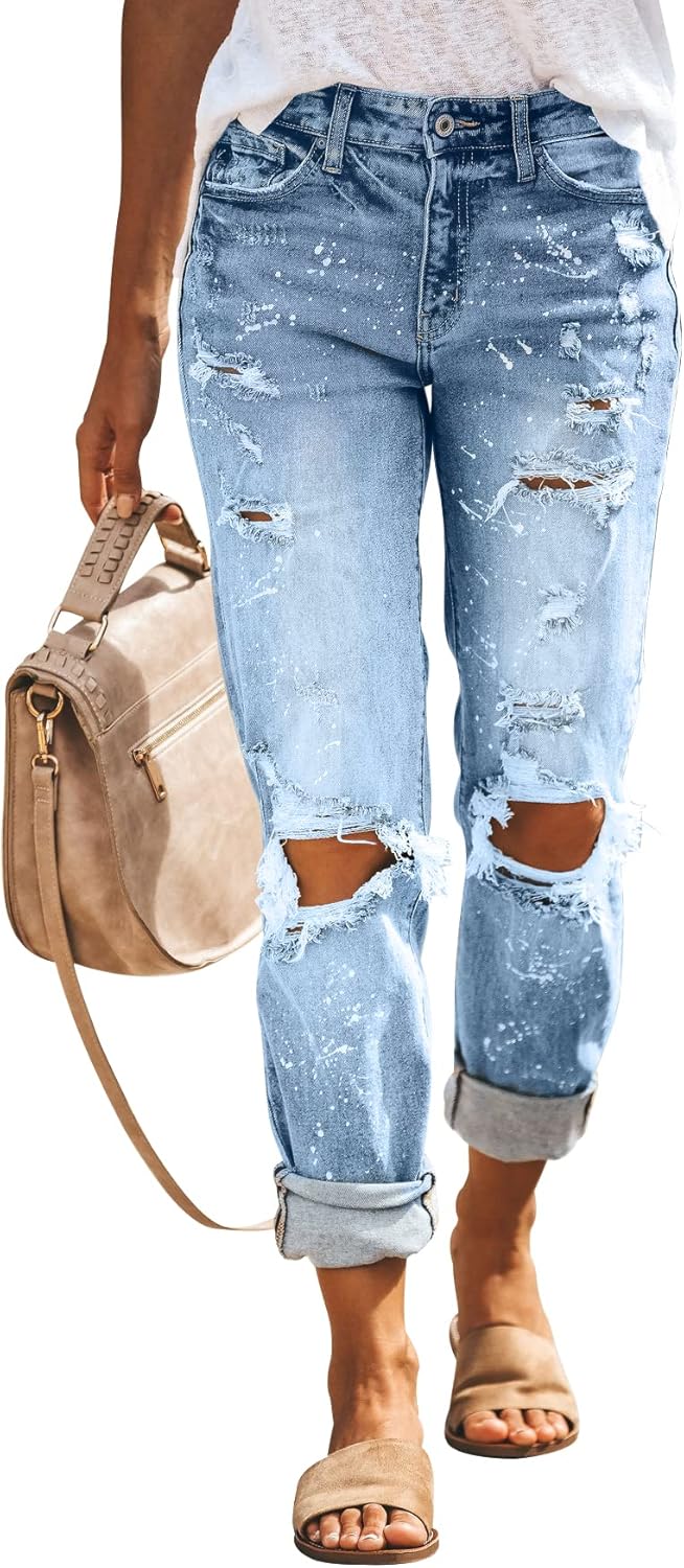 KUNMI Women's Ripped Boyfriend Jeans for Trendy Casual Style