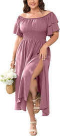 Plus Size Maxi Dress for Women Off The Shoulder Ruffle Smocked - Flowy