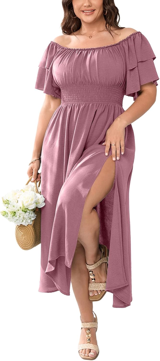 Plus Size Maxi Dress Off The Shoulder Ruffle for Curvy Women