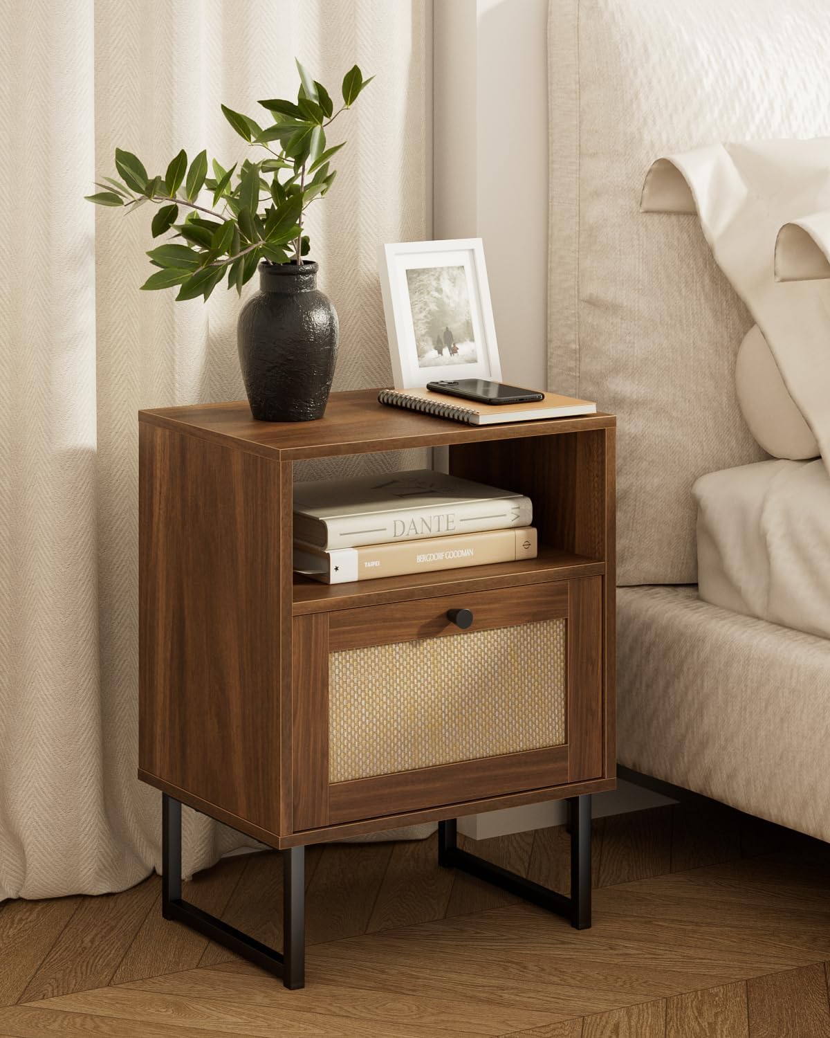 Masupu Rattan Nightstand - Modern Boho Farmhouse Side Table