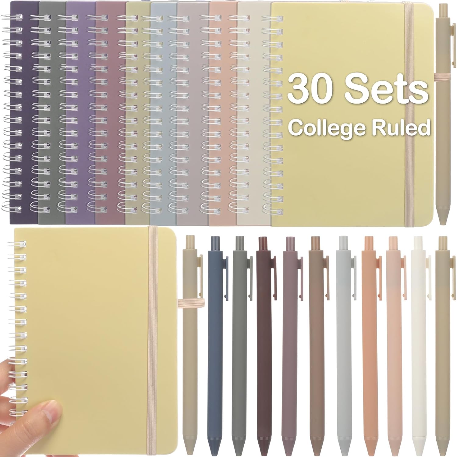 Fulmoon 30 Set A6 Spiral Notebooks with Pens in Soft Pastels