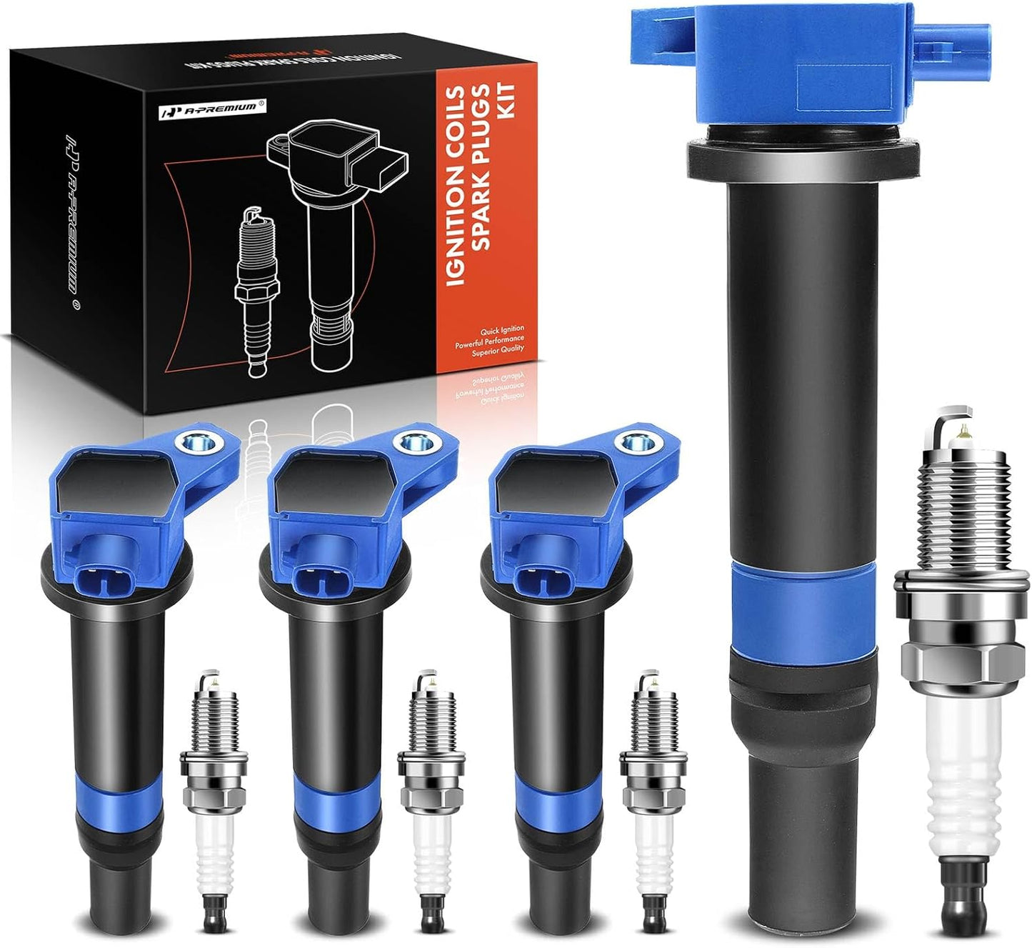 Set of 4 Blue Ignition Coils & Iridium Spark Plugs for Hyundai