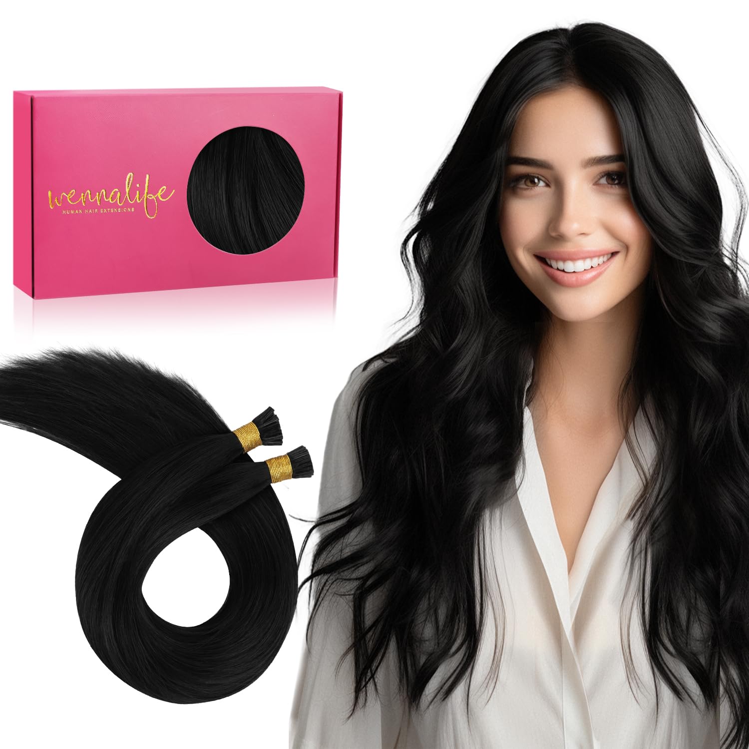 WENNALIFE I Tip Hair Extensions 20 Inch Jet Black Remy Itip