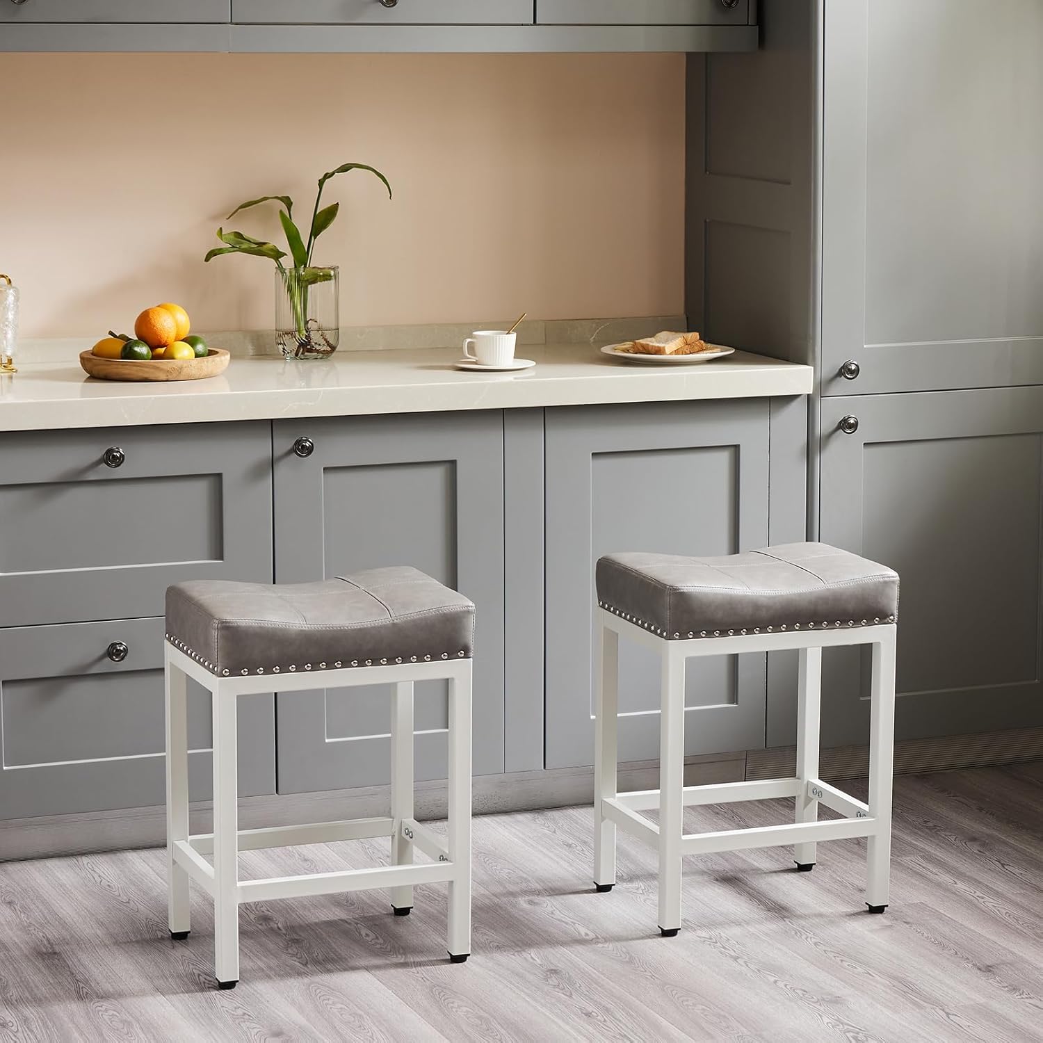 DUMOS Saddle Bar Stools Set of 2 for Kitchen Island and Dining