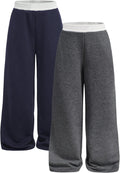 Girl's Wide Leg Sweatpants 2 Pack - Baggy Joggers with Elastic Waist