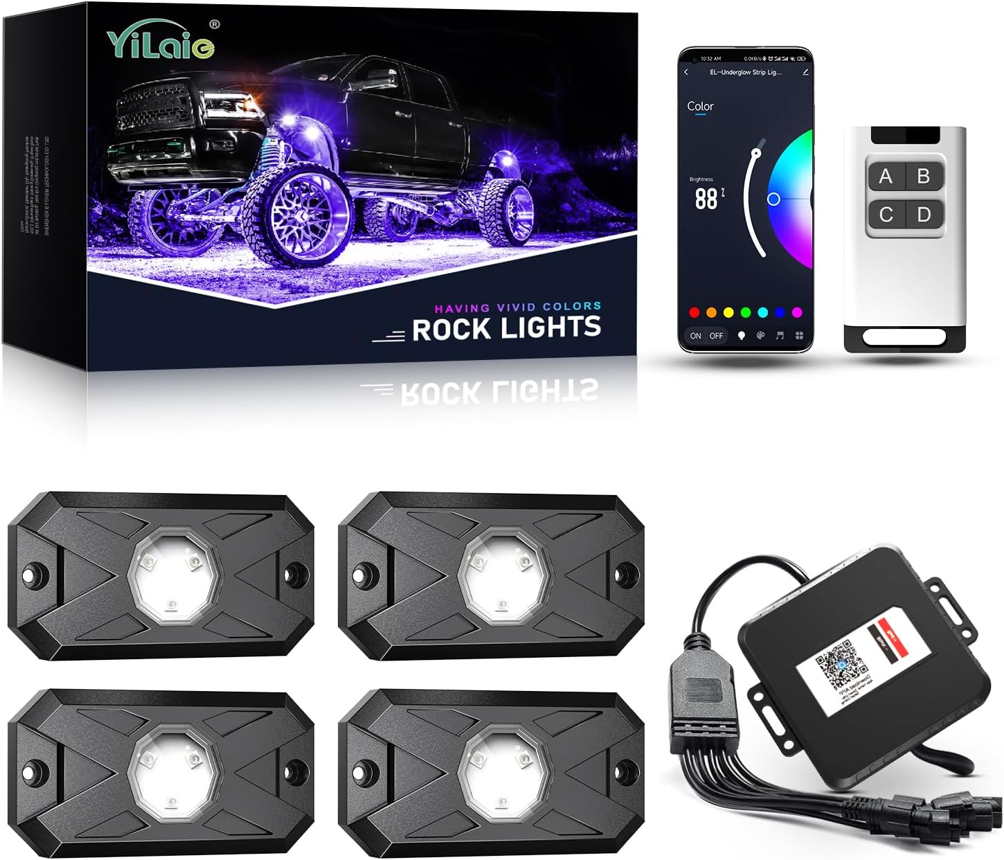 YiLaie RGB LED Rock Lights Kit for Trucks and Off-Road Vehicles